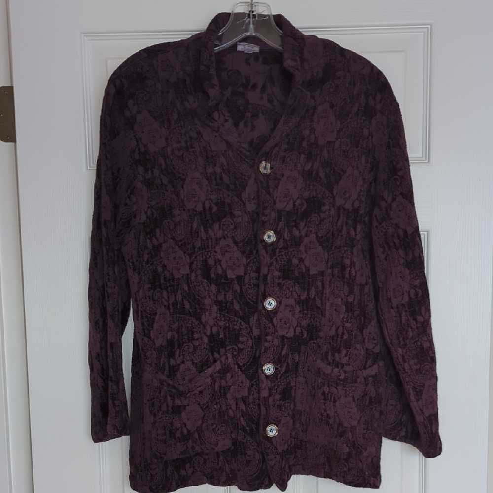 CP Shades Vintage Women's Purple Button-Up Jacket Jaquard Floral Size Small